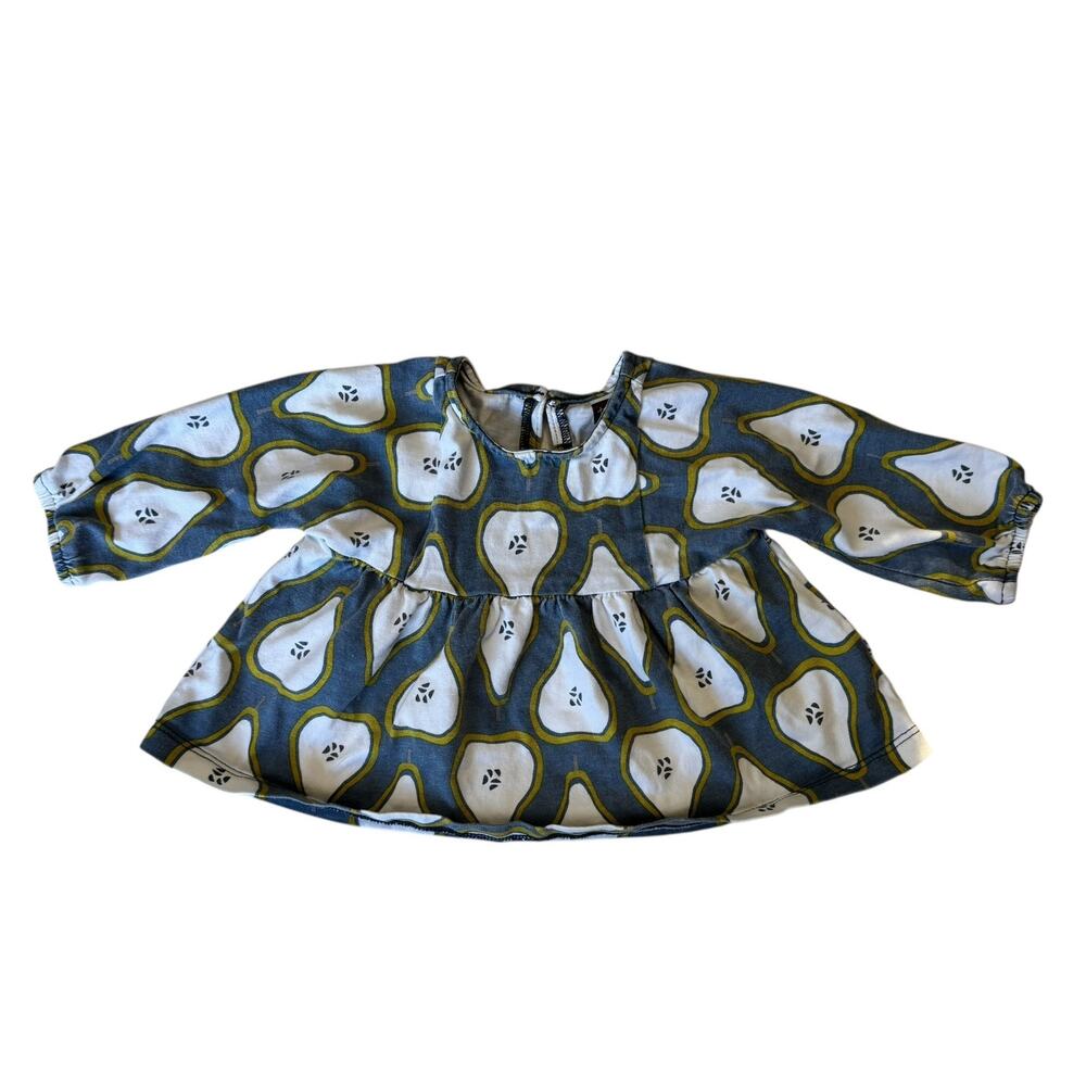 TEA COLLECTION Pear Print 100% Cotton Top Size 3-6 Months Gray White Yellow